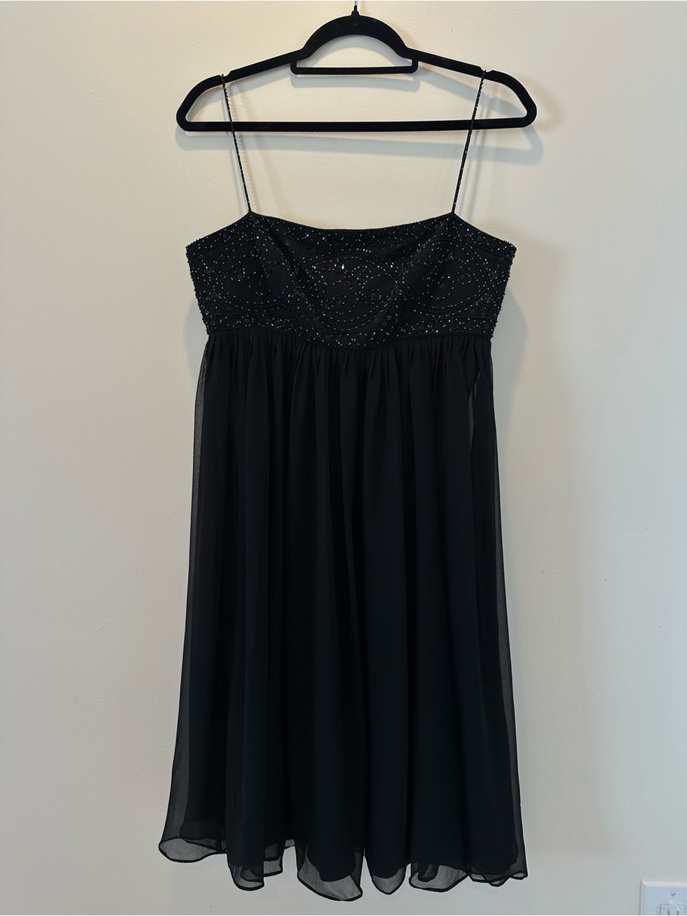 Anne Klein 100%silk Black beaded spaghetti strap dress